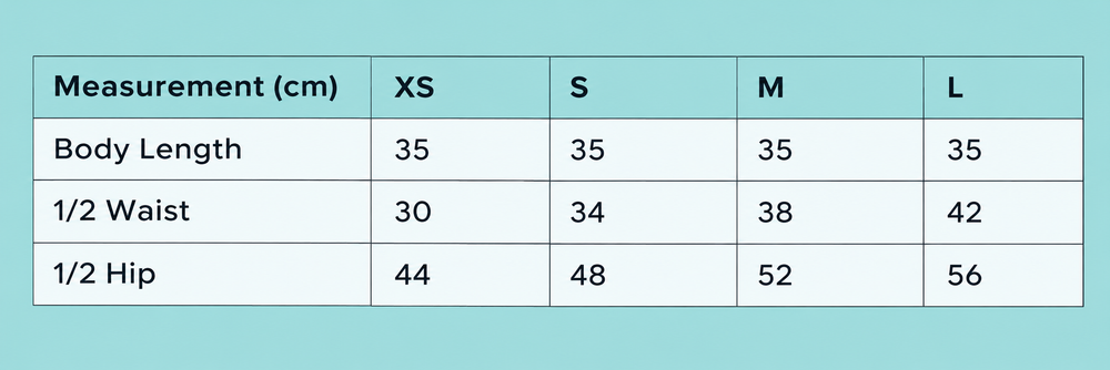 Garment measurements in centimetres
